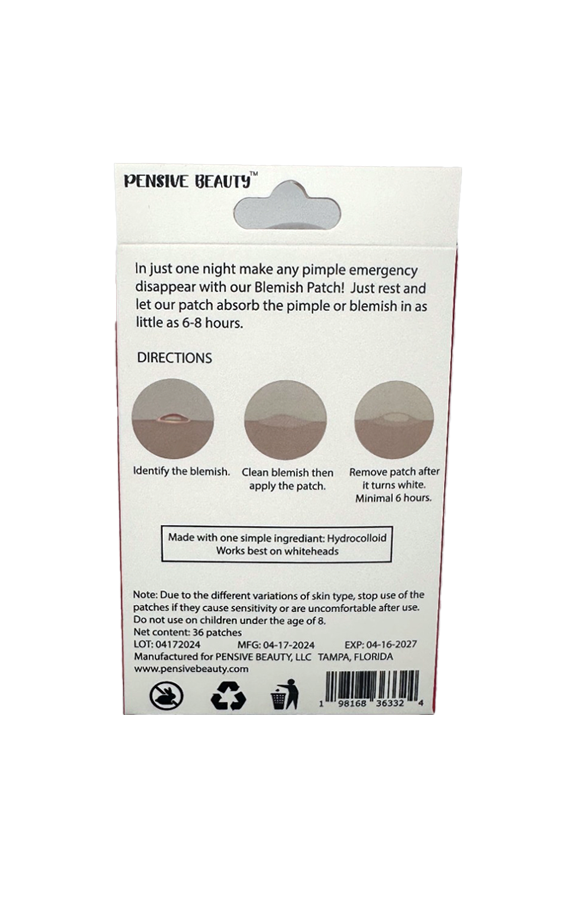 
                      
                        PENSIVE BEAUTY™ - Hydrocolloid Blemish Patch (36 patches per box) 5 Pack
                      
                    