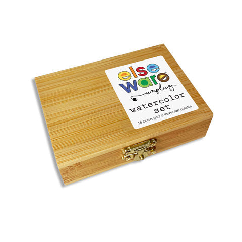 bamboo box with a colorful label on a white background elseware unplug